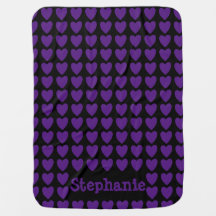 Baby Name Blanket Black with Purple Hearts