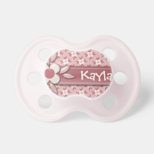 Baby Name DIY It's a Girl Cute Pink Daisy Flower Pacifier (Front)