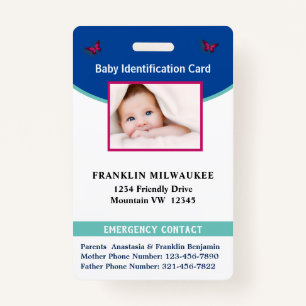 Baby Name Photo Contact ID Identification Card Badge
