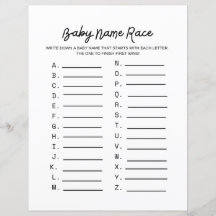Baby Name Race Baby Shower Game