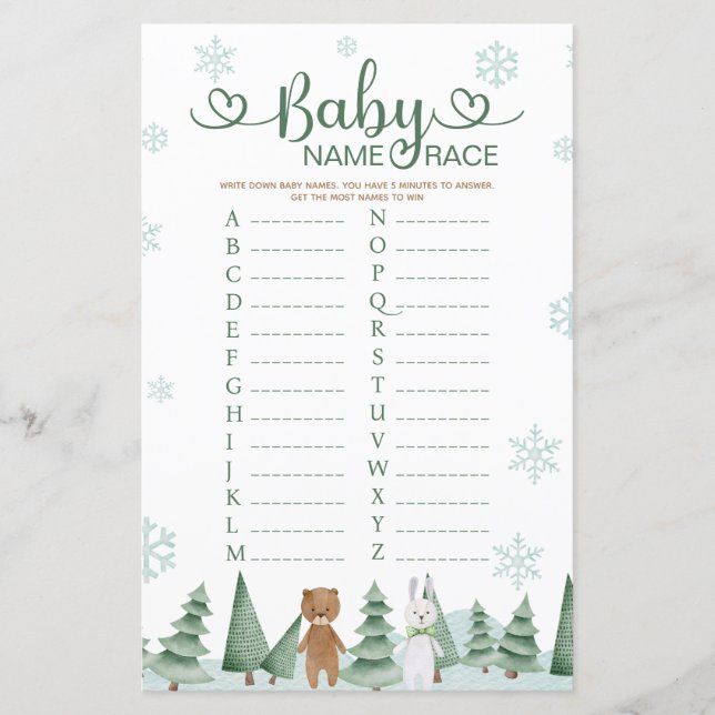 Baby Name Race Bear Bunny Winter Animal Theme Game (Front)