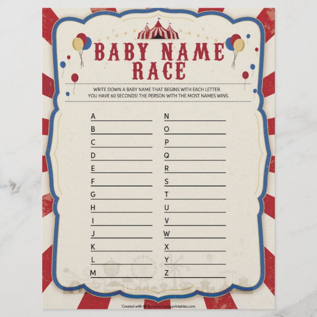 Baby Name Race [Circus Theme] Letterhead (Front)