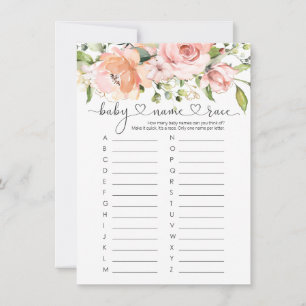Baby Name Race Game, Floral Roses Baby Shower Game Invitation