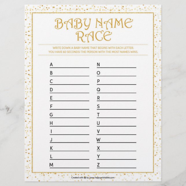Baby Name Race [Golden Sparkles] Letterhead (Front)