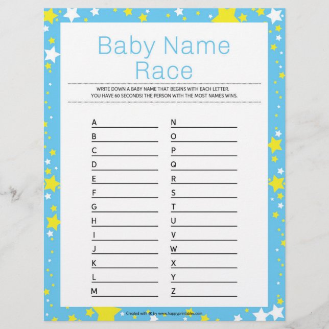 Baby Name Race [Starry Night Blue] Letterhead (Front)
