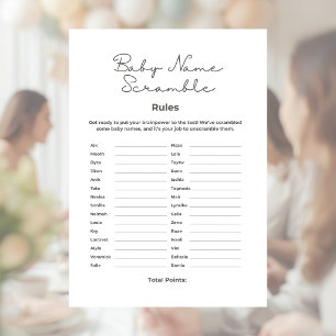 Baby Name Scramble for Baby Shower with Answers Letterhead