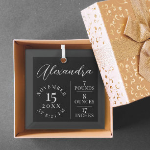  Baby Name Script & Birth Stats Black Keepsake Glass Ornament