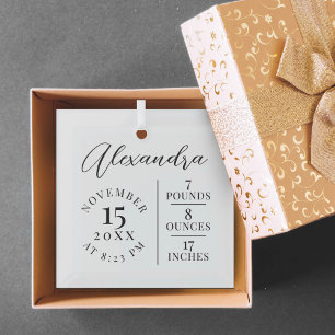 Baby Name Script & Birth Stats White Keepsake Glass Ornament