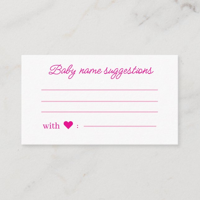 Baby name suggestions, pink minimalist baby shower enclosure card (Front)