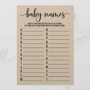 Baby Names A To Z Baby Shower Game Program