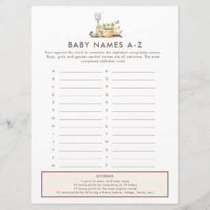 Baby Names A-Z Game Card Baby Shower