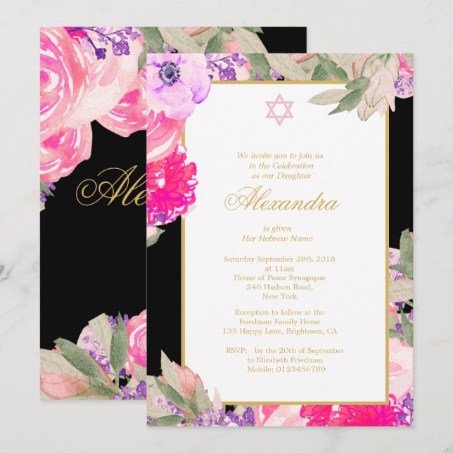 Baby Naming Ceremony Hebrew Girl Invitation (Front/Back)