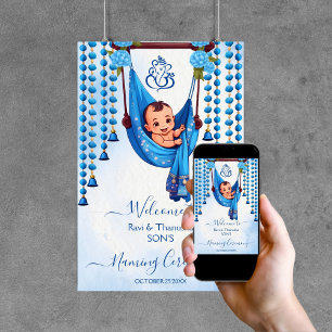 Baby Naming Cradle Ceremony blue welcome sign