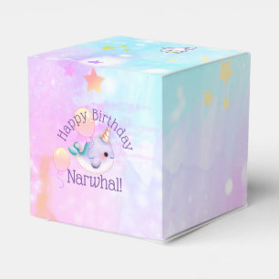 Baby Narwhal Birthday Personalized Watercolor Favor Box