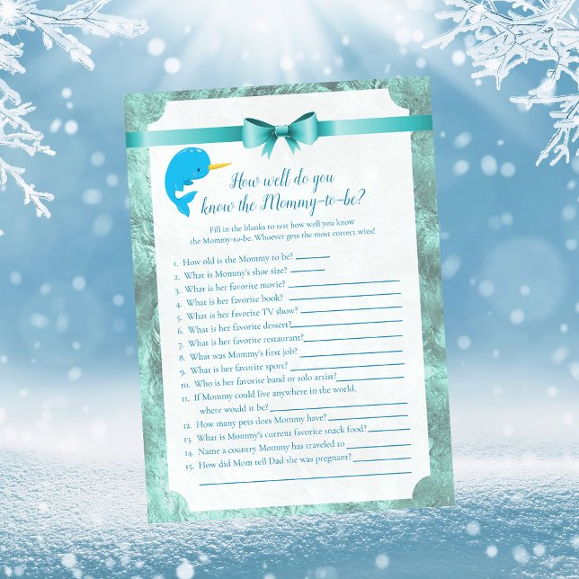 Baby Narwhal Who Knows Mommy Best Baby Shower Game Invitation (Creator Uploaded)