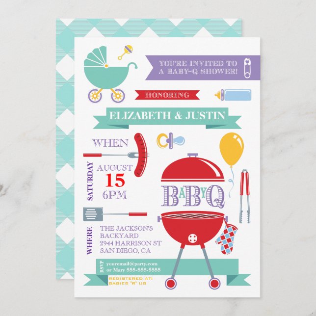 Baby Neutral - Modern BBQ Shower Invitation (Front/Back)