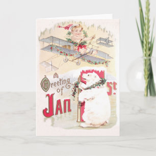 Baby New Year Airplane Polar Bear Holiday Card