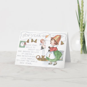 Baby New Year Candle Bells Clock Hourglass Holiday Card