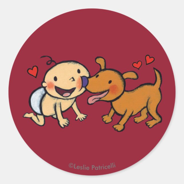 Baby Nose Kisses from the Dog Classic Round Sticker (Front)