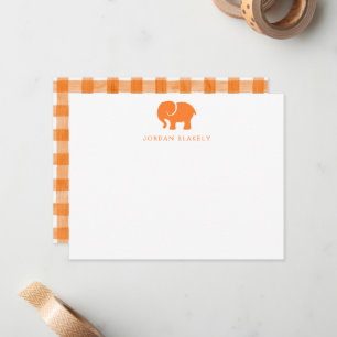 Baby Note Card, Orange Elephant Gingham Flat Card