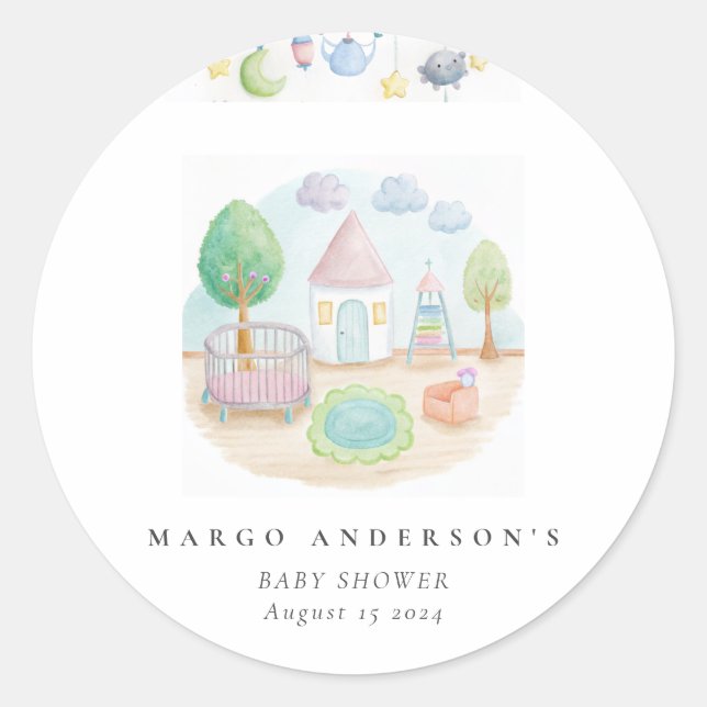 Baby Nursery Essential Cute Pastel Baby Shower Classic Round Sticker (Front)