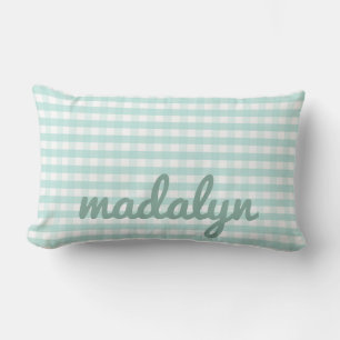 Baby Nursery Pastel Mint Green Gingham Lumbar Pillow