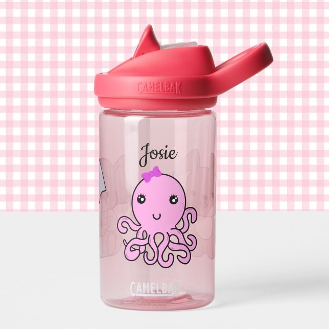 Baby Octopus Elephant Puppy Add Child's Name Pink  Water Bottle (Creator Uploaded)