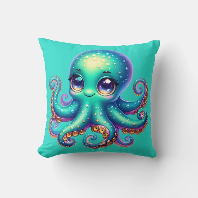 "Baby Octopus Ocean Fun" Throw Pillow (Front)