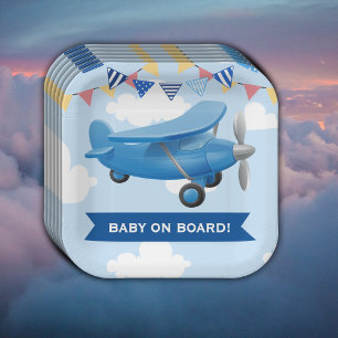 Baby on Board! Aviation Airplane Baby Shower Paper Plate