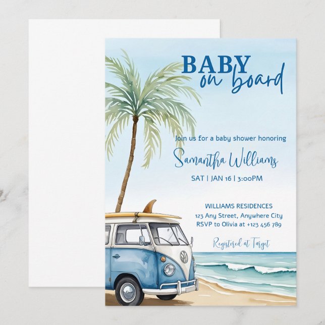 Baby On Board Baby Shower Invitation Template Sume (Front/Back)