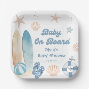 Baby on Board Baby Shower Surf Beach Paper Plate