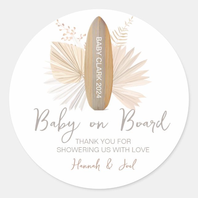 Baby on board Baby Shower Thank You Favor Classic Round Sticker (Front)
