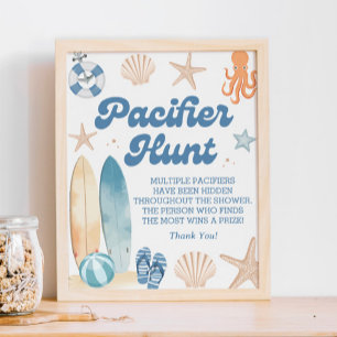 Baby On Board Beach Baby Shower Pacifier Hunt Game Poster