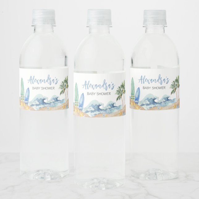Baby on Board Beach Baby Shower Water Bottle Label (Bottles)
