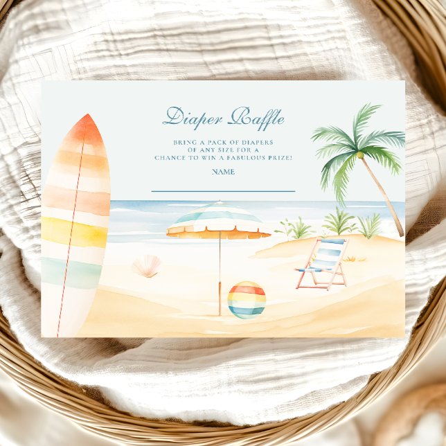 Baby on Board Beach Surf Baby Showe Diapper Raffle Enclosure Card (Creator Uploaded)