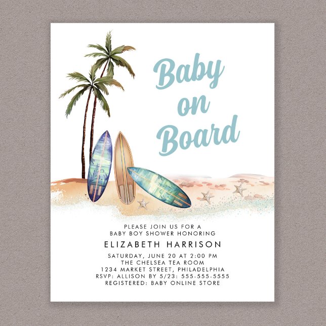 Baby On Board Beach Surf Baby Shower Invitation (Creator Uploaded)