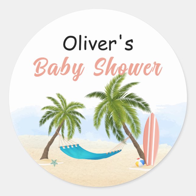 Baby On Board Beach Surfing Baby Shower  Classic Round Sticker (Front)