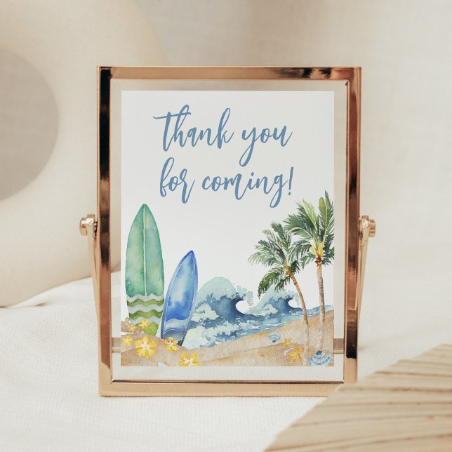 Baby on Board Beach Thank you for Coming Poster (Surfing Summer Boy Baby Shower Thank you for Coming Sign)