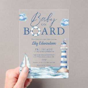 Baby On Board Blue Nautical Baby Shower Acrylic Invitations