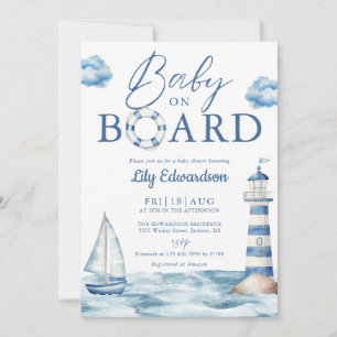 Baby On Board Blue Nautical Baby Shower Invitation