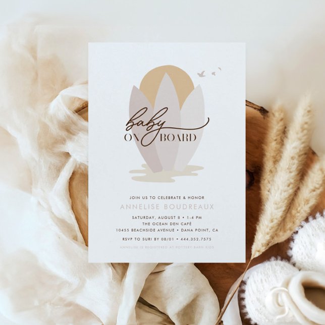Baby On Board Boho Beach Surf Girl Baby Shower Invitation (Creator Uploaded)