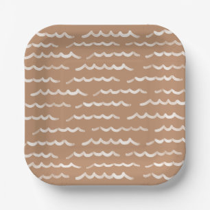 Baby on Board Boho Watercolor Waves Baby Shower Paper Plate