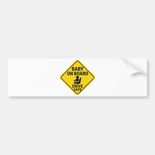 Baby On Board – Drive Safe Bright Yellow Car  Bumper Sticker (Front)