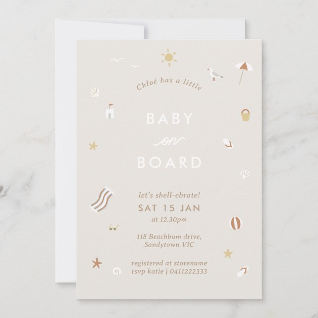 ‘Baby On Board’ Gingham Beach Pool Baby Shower Invitation (Front)