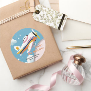 Baby on Board Modern Aviation Airplane Baby Shower Classic Round Sticker