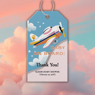 Baby on Board Modern Aviation Airplane Baby Shower Gift Tags