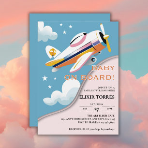 Baby on Board Modern Aviation Airplane Baby Shower Invitation