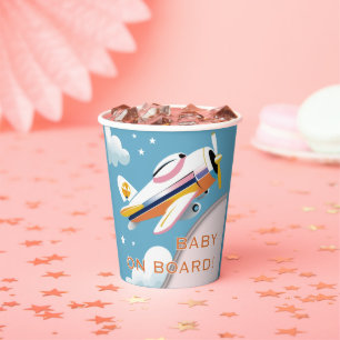 Baby on Board Modern Aviation Airplane Baby Shower Paper Cups