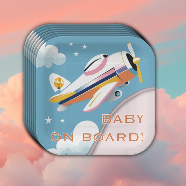 Baby on Board Modern Aviation Airplane Baby Shower Paper Plate (Creator Uploaded)