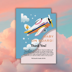 Baby on Board Modern Aviation Airplane Baby Shower Thank You Card
